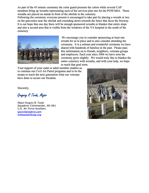 Wreaths Across America 2021 Milwaukee Squadron 5 Civil Air Patrol